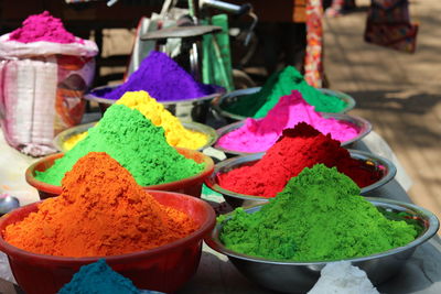 Close-up of multi colored vegetables for sale in market