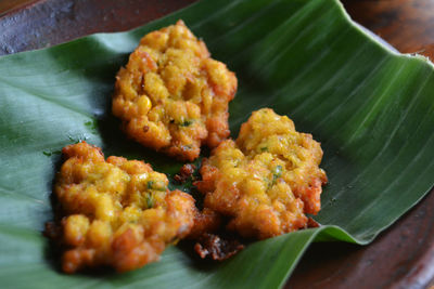 High angle view of food served on plate