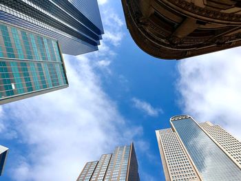 Low angle view of buildings in city against sky