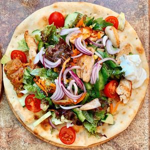 High angle view of salad served on table