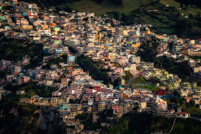 High angle view of illuminated cityscape