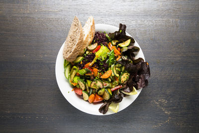 High angle view of vegetables in bowl on table