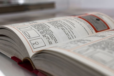 Close-up of book on table