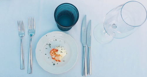 High angle view of breakfast on table