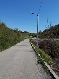 Empty road against clear blue sky