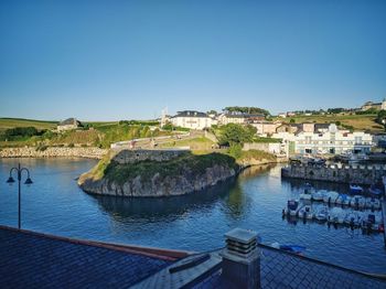 Scenic view of river against clear blue sky