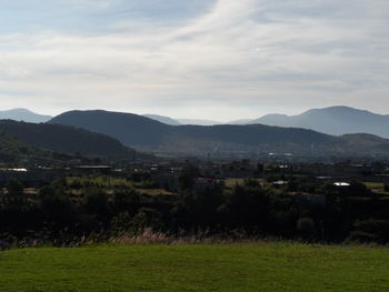 Scenic view of mountains against sky