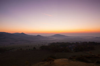 Scenic view of silhouette mountains against sky during sunset