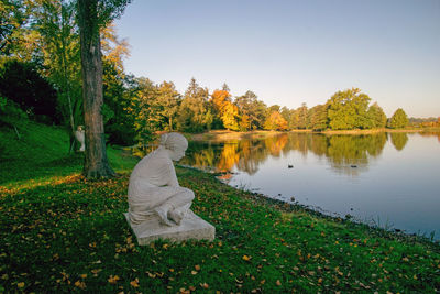 Rear view of woman looking at lake