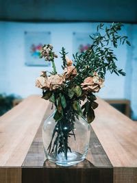 Close-up of flower vase on table