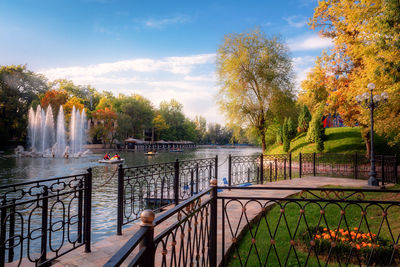 Scenic view of lake against sky during autumn