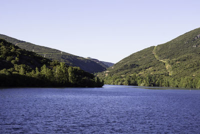 Scenic view of lake against clear sky