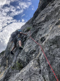 Low angle view of ropes on rock