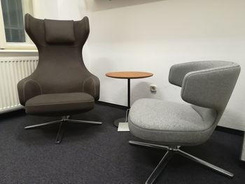 High angle view of chairs at home