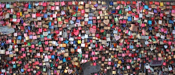 Full frame shot of colorful padlocks