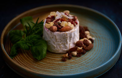 Close-up of dessert in plate on table