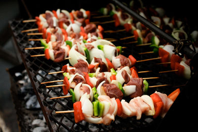 High angle view of vegetables on barbecue grill