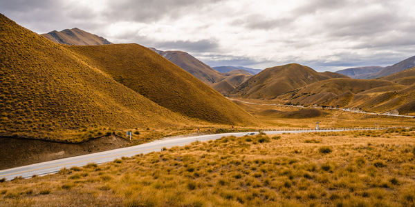 Scenic view of landscape and mountains against sky