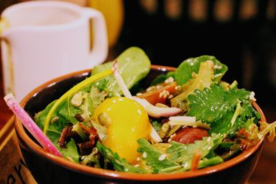 Close-up of salad in bowl on table