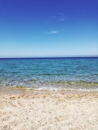 Scenic view of sea against clear blue sky