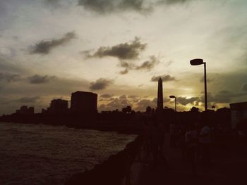 City skyline at sunset