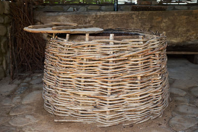 Stack of wicker basket on street