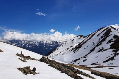 Scenic view of snowcapped mountains against sky