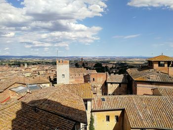 High angle view of buildings in city