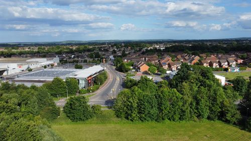 High angle view of townscape against sky