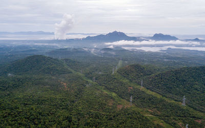 High angle view of land against sky