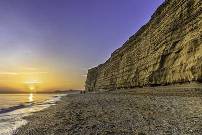 Scenic view of beach against sky during sunset