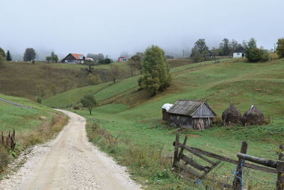 Scenic view of farm against sky