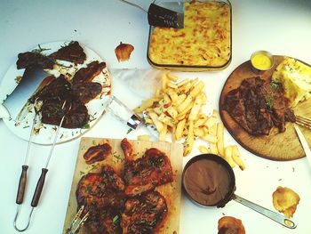 Close-up of food served on table