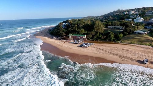 High angle view of sea against clear sky