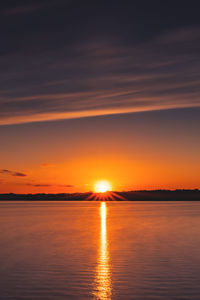 Scenic view of sea against romantic sky at sunset