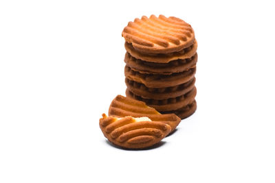 Close-up of cookies against white background