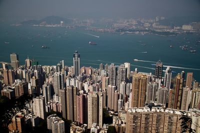 High angle view of city at waterfront