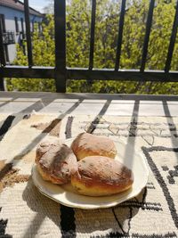 Close-up of breakfast served on table