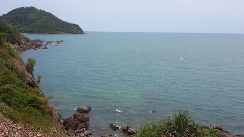 High angle view of sea against clear sky