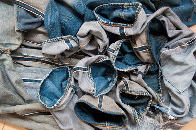 Directly above view of crumpled jeans
