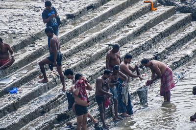 High angle view of people relaxing outdoors