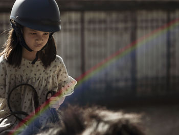 Portrait of girl wearing hat