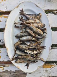 High angle view of fish on table