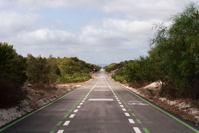 Road amidst trees against sky
