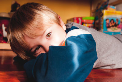 Close-up portrait of boy at home