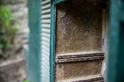 Close-up of rusty metal on wall