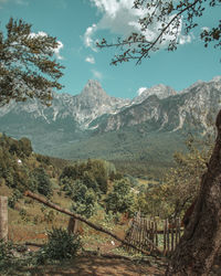 Scenic view of landscape and mountains against sky