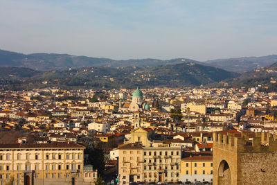 Panorama of the roofs of the city of florence, the tuscan capital, seen from the top of a small hill