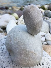 Close-up of stone stack on rock