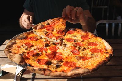 Close-up of pizza on table
